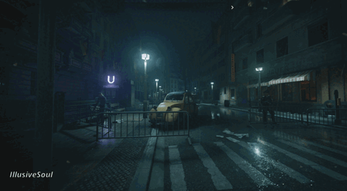 City Street With Illusive Soul Text GIF