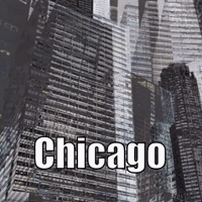 A Picture Of A City With The Words Chicago Written On It . GIF