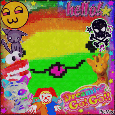 A Picture Of A Clown And A Giraffe With The Words Dreamin ' Go Go Written On It GIF