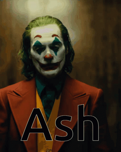 A Picture Of A Clown With The Name Ash On The Bottom GIF