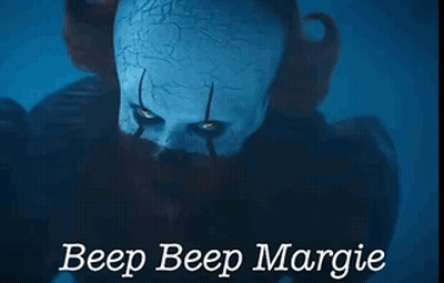A Picture Of A Clown With The Words Beep Beep Margie GIF