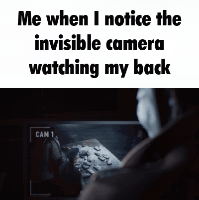 A Picture Of A Clown With The Words `` Me When I Notice The Invisible Camera Watching My Back '' On It GIF