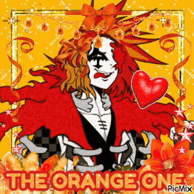 A Picture Of A Clown With The Words " The Orange One " On It GIF