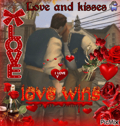 A Picture Of A Couple Kissing With The Words Love And Kisses GIF