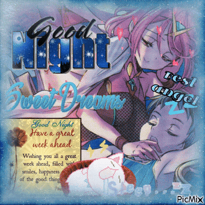 A Picture Of A Couple Sleeping With The Words Good Night Sweet Dreams Written On It GIF