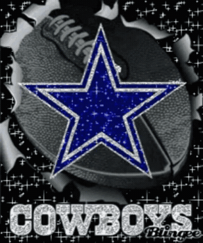 A Picture Of A Cowboys Football With A Blue Star On It GIF