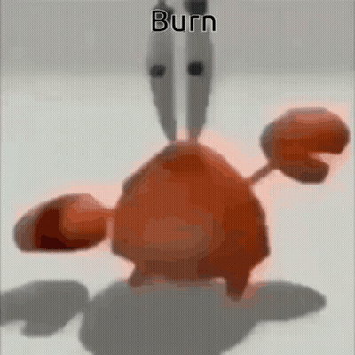 A Picture Of A Crab With The Word Burn Written On It GIF