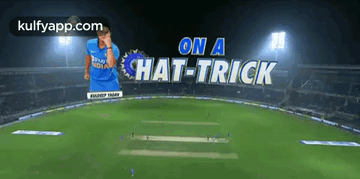 A Picture Of A Cricket Field With The Words On A Hat-Trick GIF
