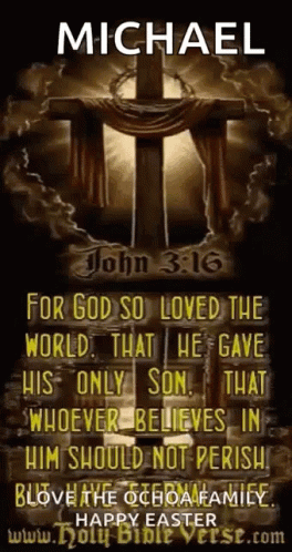 A Picture Of A Cross With The Name Michael Written On It GIF