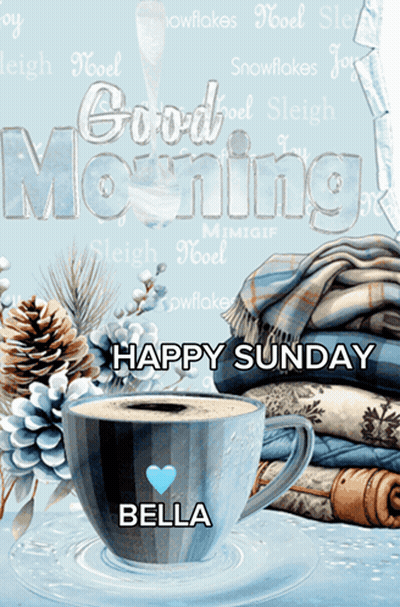 A Picture Of A Cup Of Coffee With The Name Bella GIF