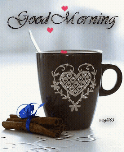 A Picture Of A Cup Of Coffee With The Words Good Morning Written On It GIF