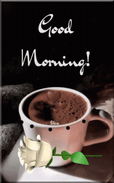 A Picture Of A Cup Of Coffee With The Words Good Morning Written On It GIF