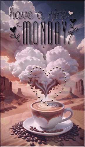 A Picture Of A Cup Of Coffee With The Words Have A Nice Monday GIF