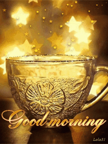 A Picture Of A Cup With The Words Good Morning Written On It GIF