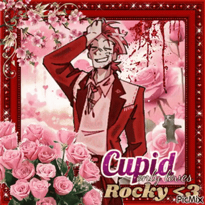 A Picture Of A Cupid Surrounded By Pink Flowers GIF