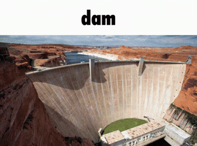 A Picture Of A Dam In The Desert With The Word Dam Above It GIF