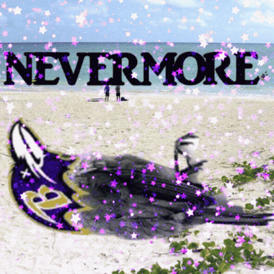 A Picture Of A Dead Bird On A Beach With The Words Nevermore In The Background GIF
