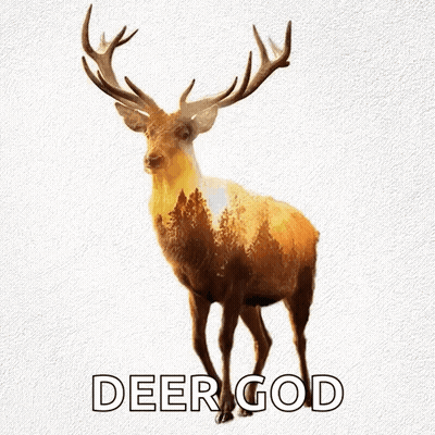 A Picture Of A Deer With The Word Deer God Written Below It GIF