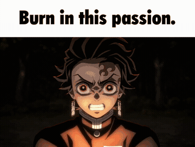 A Picture Of A Demon Holding A Fire With The Words Burn In This Passion Below It GIF