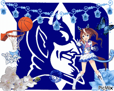 A Picture Of A Devil With A Basketball Hoop And A Girl With A Tail GIF