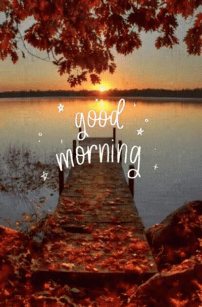 A Picture Of A Dock With The Words " Good Morning " Written On It GIF