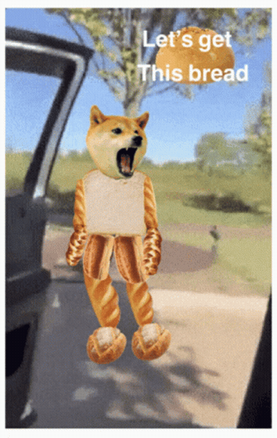 A Picture Of A Dog Dressed As A Loaf Of Bread GIF