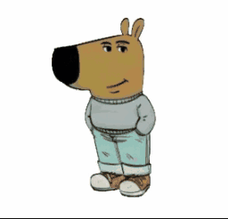 A Picture Of A Dog Standing Next To A Blue Cross That Says " Skeppy Craft Face Pad " GIF