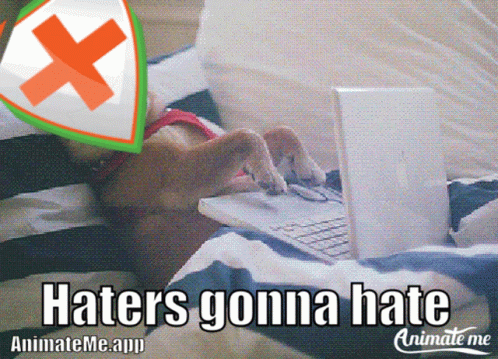 A Picture Of A Dog Using A Laptop With The Words Haters Gonna Hate GIF