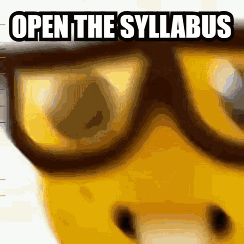 A Picture Of A Dog Wearing Glasses And The Words Open The Syllabus GIF