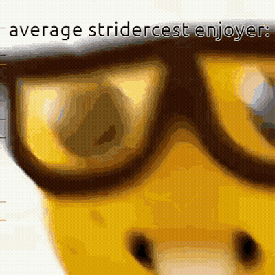 A Picture Of A Dog Wearing Glasses With The Words " Average Stridercest Enjoyer " Above It GIF