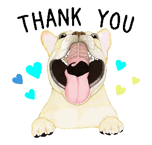 A Picture Of A Dog With Its Mouth Open And The Words Thank You Sticker