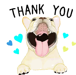A Picture Of A Dog With Its Mouth Open And The Words Thank You Written Above It Sticker