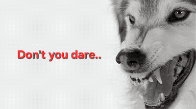 A Picture Of A Dog With The Words " Do N't You Dare " Written In Red GIF