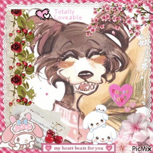 A Picture Of A Dog With The Words " My Heart Beats For You " At The Bottom GIF