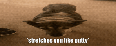 A Picture Of A Dog With The Words " Stretches You Like Putty " GIF