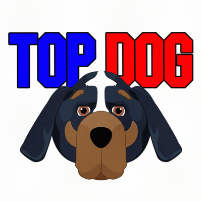 A Picture Of A Dog With The Words Top Dog Below It GIF