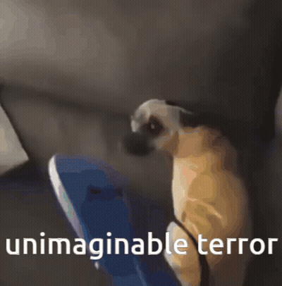 A Picture Of A Dog With The Words Unimaginable Terror On The Bottom GIF