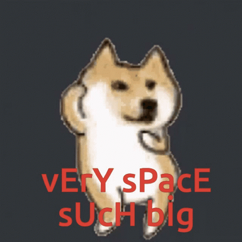 A Picture Of A Dog With The Words Very Space Such Big GIF