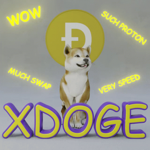 A Picture Of A Dog With Xdoge Written In Yellow Letters GIF
