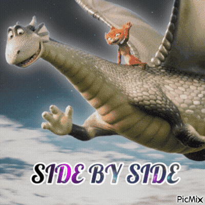A Picture Of A Dragon And A Cat With The Words Side By Side GIF
