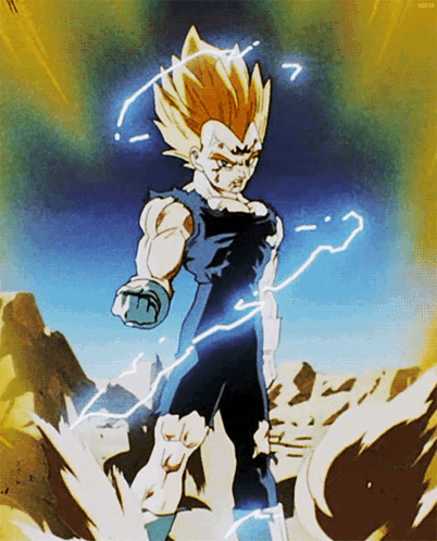 A Picture Of A Dragon Ball Z Character With Lightning Coming Out Of His Hand GIF
