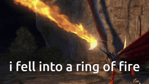 A Picture Of A Dragon With The Words " I Fell Into A Ring Of Fire " Above It GIF