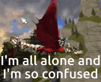 A Picture Of A Dragon With The Words I 'M All Alone And I 'M So Confused Below It GIF