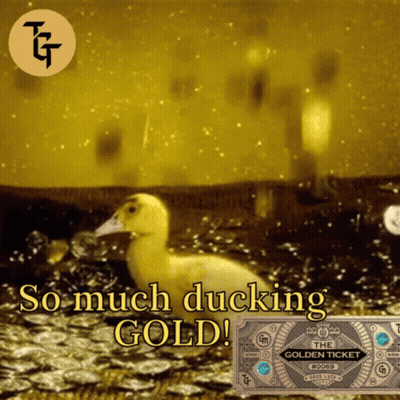 A Picture Of A Duck With The Words So Much Ducking Gold GIF