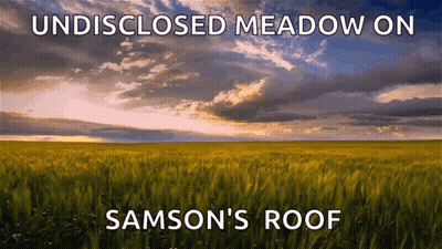 A Picture Of A Field With The Words Samson 'S Roof On It GIF