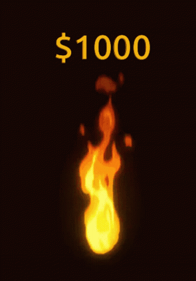 A Picture Of A Fire And The Words $ 1000 GIF