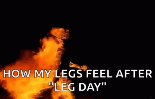 A Picture Of A Fire With The Words `` How My Legs Feel After Leg Day '' Written On It . GIF