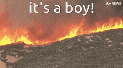 A Picture Of A Fire With The Words " It 'S A Boy " GIF
