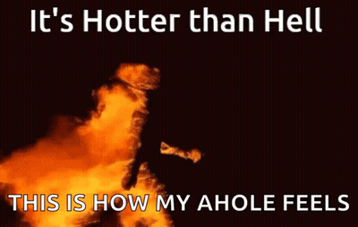 A Picture Of A Fire With The Words " It 'S Hotter Than Hell This Is How My Ahole Feels " GIF