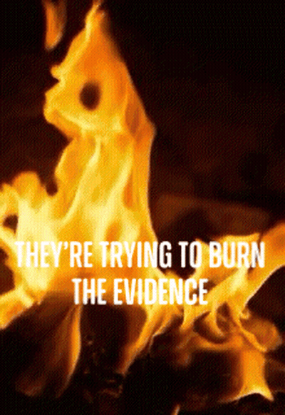 A Picture Of A Fire With The Words They 'Re Trying To Burn The Evidence Above It GIF